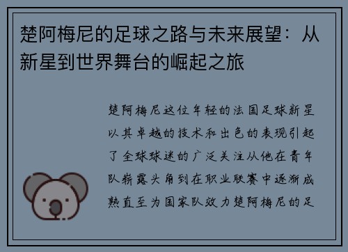 楚阿梅尼的足球之路与未来展望：从新星到世界舞台的崛起之旅
