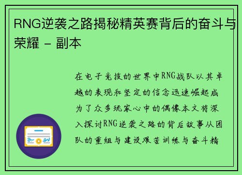 RNG逆袭之路揭秘精英赛背后的奋斗与荣耀 - 副本